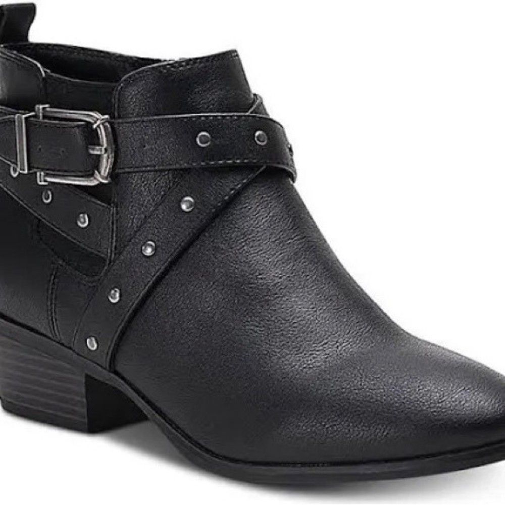 Style & Co. Black Studded Buckle Ankle Boots Moto Biker Goth Baddie Sz 6.5
